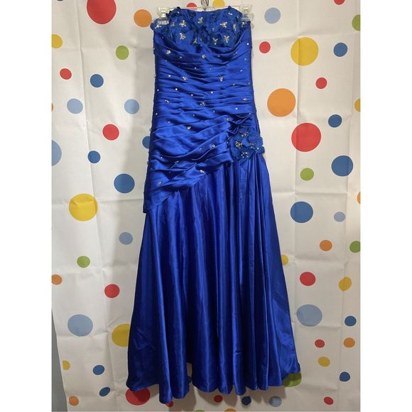 Mori Lee Madeline Gardner Size 5/6 Designer Formal Dress Strapless Blue Sequin A - Picture 9 of 16